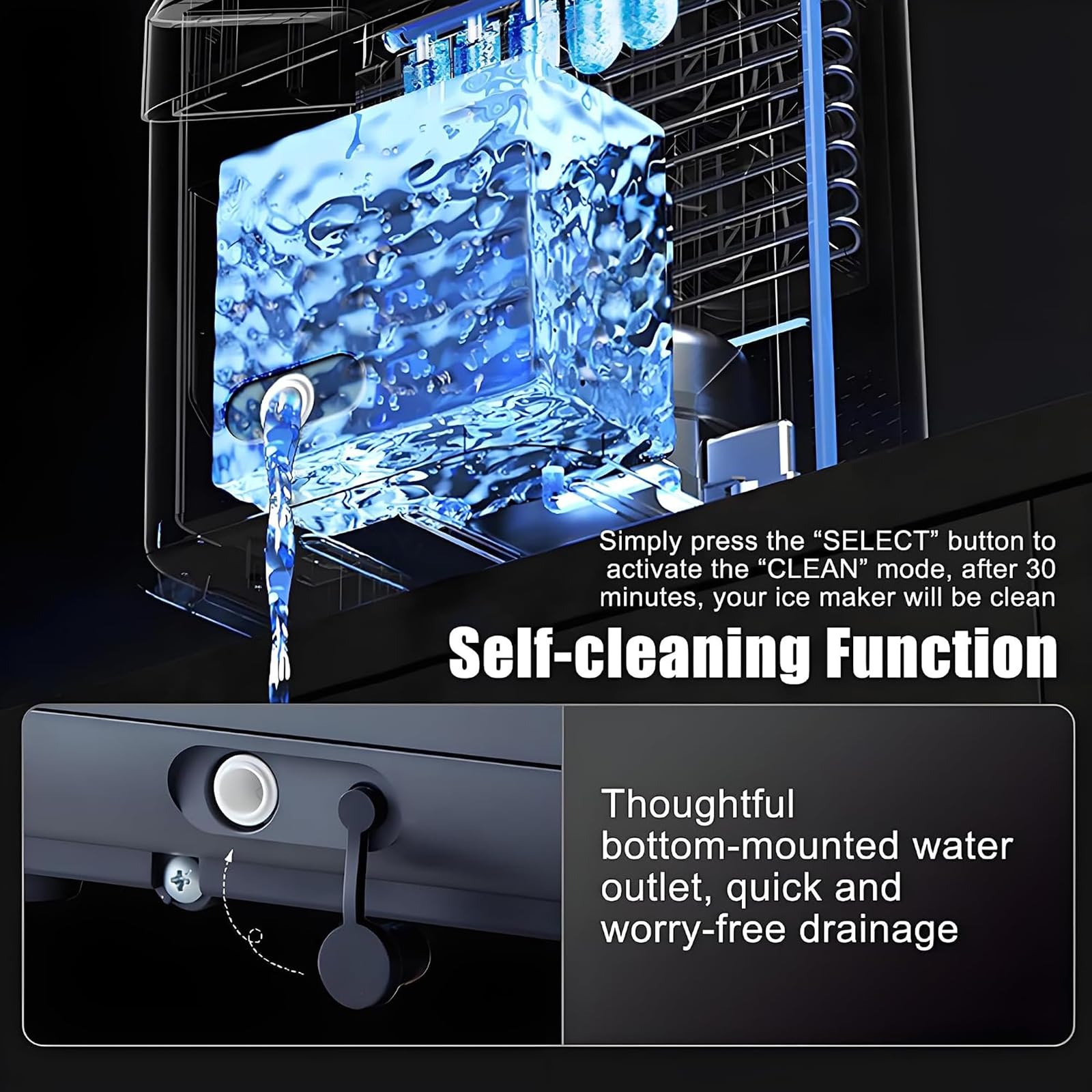 Máquina para hacer hielo en pepitas de 1,5 l, 2 tamaños de hielo en | Pantalla táctil LED autolimpiante, hielo listo en 6 minutos, para el hogar, cocina, oficina, bar