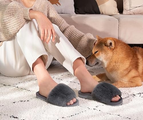 Miniatura 2 de COFACE Pantuflas para mujer con soporte de arco, cómodas, puntera abierta, mullidas, para la casa, fascitis plantar, ortopédicas, para interiores