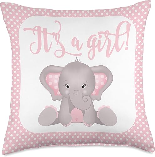 Baby Shower Decorations for Girl Elephant Theme Gender Reveal - Almohada de regalo para habitación de bebé, 18 x 18 pulgadas, multicolor