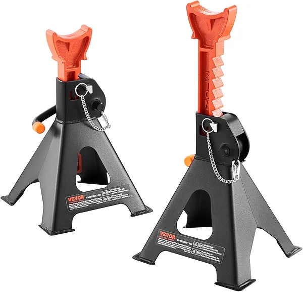 VEVOR Jack Stands, 3 Ton (6,000 lbs) Capacity Car Jack Stands Double Locking, 10.8-16.3 inch Adjustable Height, for Lifting SUV, Pickup Truck, Car and UTV/ATV, Red, 1 Pair