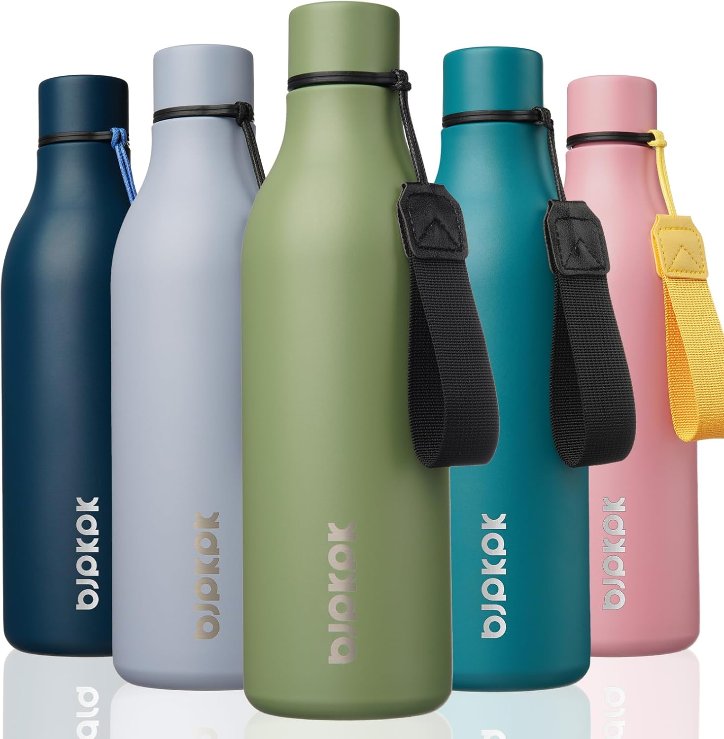 BJPKPK Insulated Water Bottles, 25 oz Stainless Steel Metal Water Bottle with Strap, BPA Free Leak Proof Jugs, Mugs, Flasks, Reusable Thermal Flasks for Sports & Travel, Forest Green