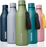 Vista 188 de BJPKPK Botellas de agua aisladas, botella de agua de metal de acero inoxidable de 18 onzas con correa, termo a prueba de fugas sin BPA, tazas