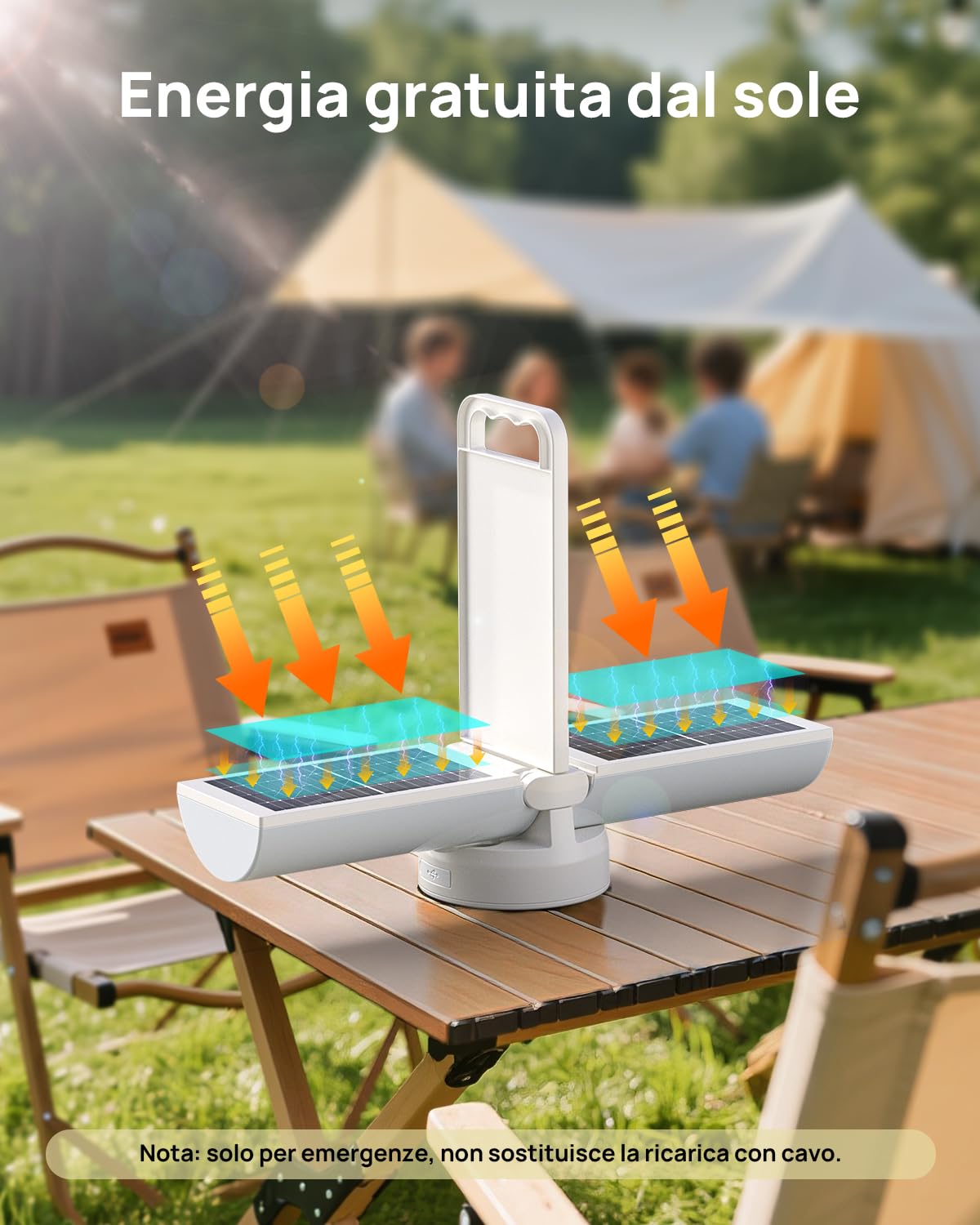 Eventek Lampada Campeggio Solare 8000mAh, Ultra Luminosa Pieghevole Luce Campeggio con 3 Modalità e Controllo Touch, IPX5 Lampada Ricaricabile per Blackout, Campeggio, Escursionismo, Emergenze