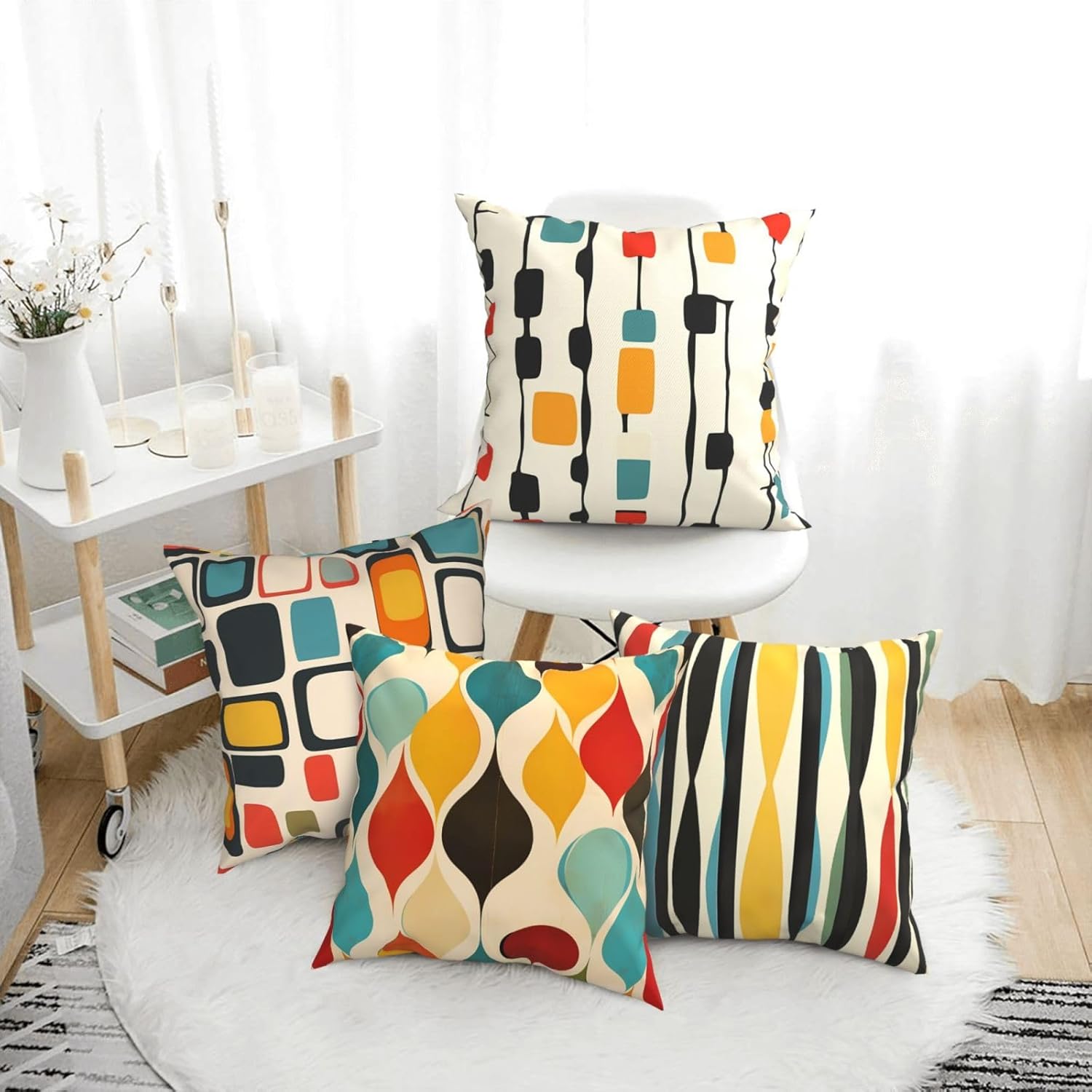 Worltoldb Throw Pillow Covers Set of 4 Decorative Soft Linen Fabric Square Cushion Case for Room Bedroom Sofa Car 18x18 (Mid Century, 18"x18")