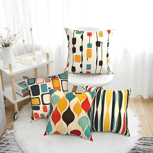 Miniatura 2 de Worltoldb Juego de 4 fundas de almohada decorativas de tela de lino suave de mediados de siglo, cuadradas, para habitación, sofá, automóvil, 18 x 18