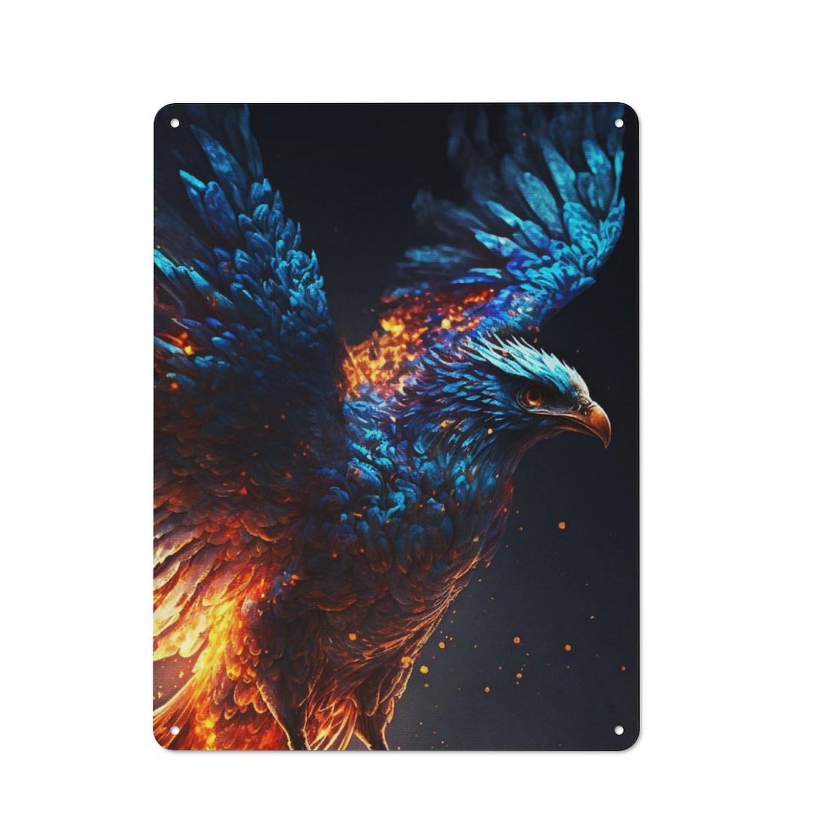 Junmoney Blue Phoenix Distressed Look Decorative Tin Sign 40X30cm, Retro Room Decor For Lounge, Study, Pub Or Wall Gallery