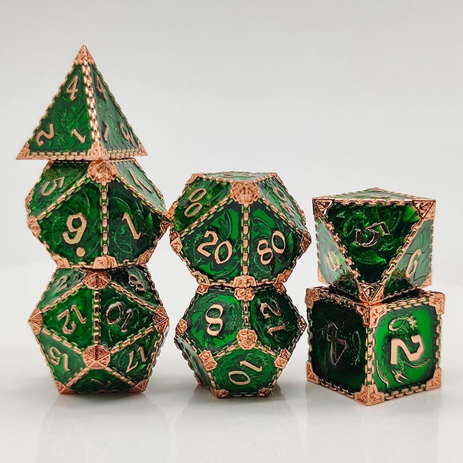 Zestaw kości do gry, 7 sztuk Wielościenny wielostronny zestaw akcesoriów do kasyna Rekwizyty Zaopatrzenie imprezy Odgrywanie ról dla DND dla dorosłych RPG, zielony (Color : Groen)