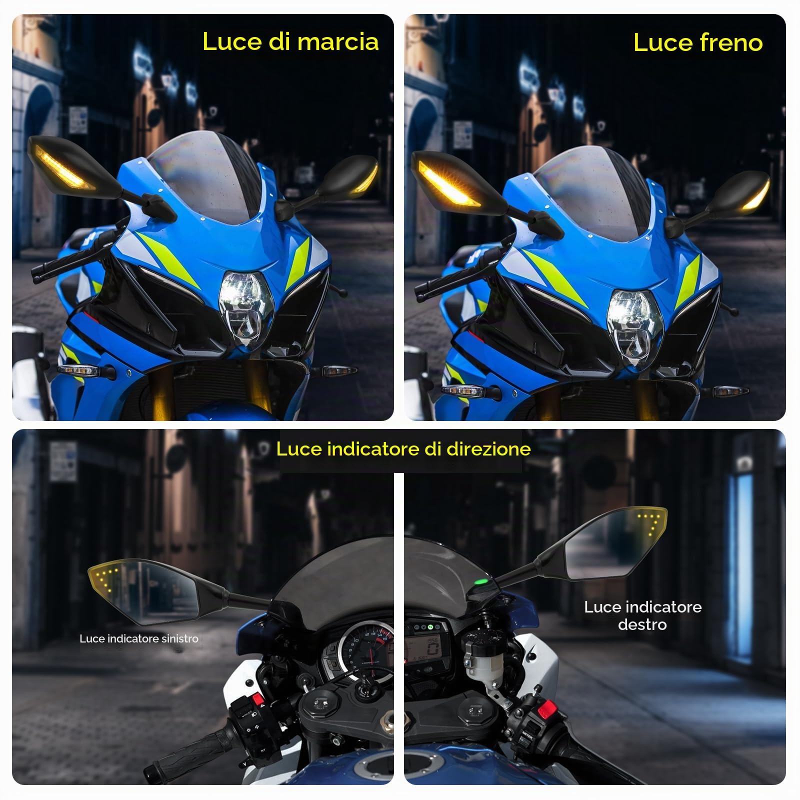 Specchietto Retrovisore Universale per Moto con Indicatore di Direzione a LED Freccia Indicatore Moto Specchietti Retrovisori Laterali CBR GSXR YZF CBR929RR GSXR1000- Nero Lucido