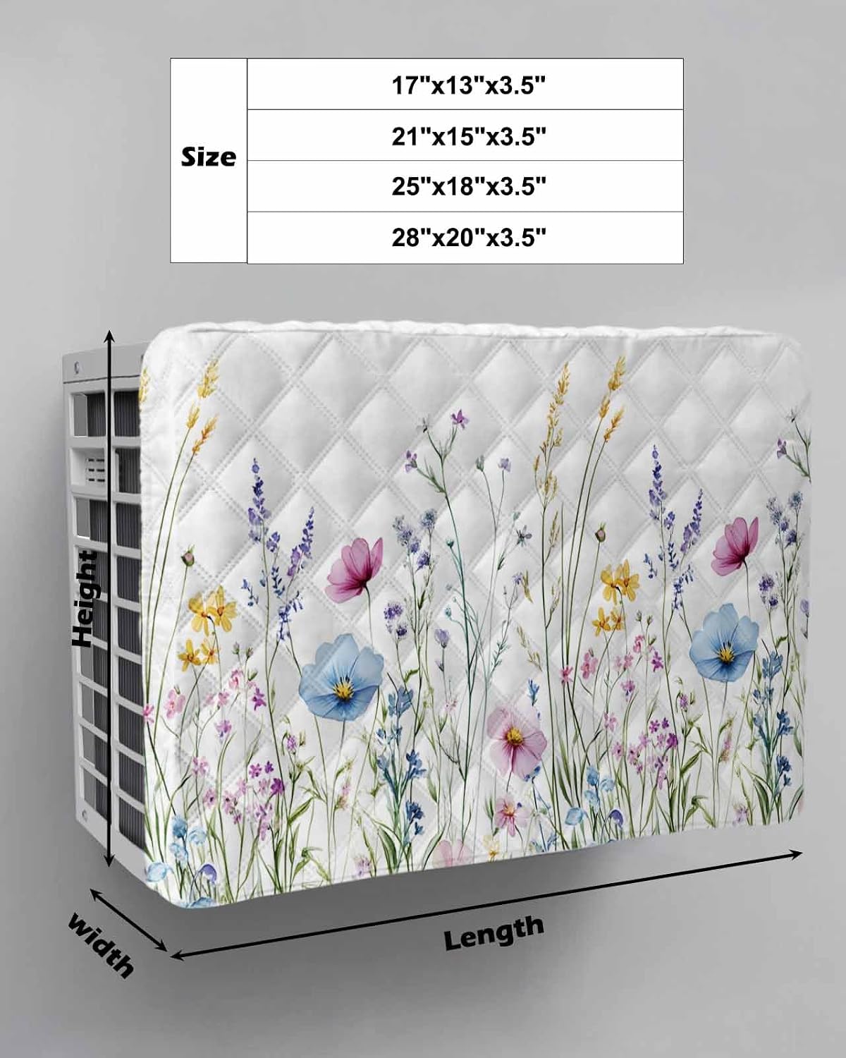Indoor Air Conditioner Cover, Spring Floral Double Insulation AC Covers for Window Unit, Botanical Garden Wildflowers Adjustable Wall AC Unit Cover with Drawstring, 25 x 18 x 3.5 image 2