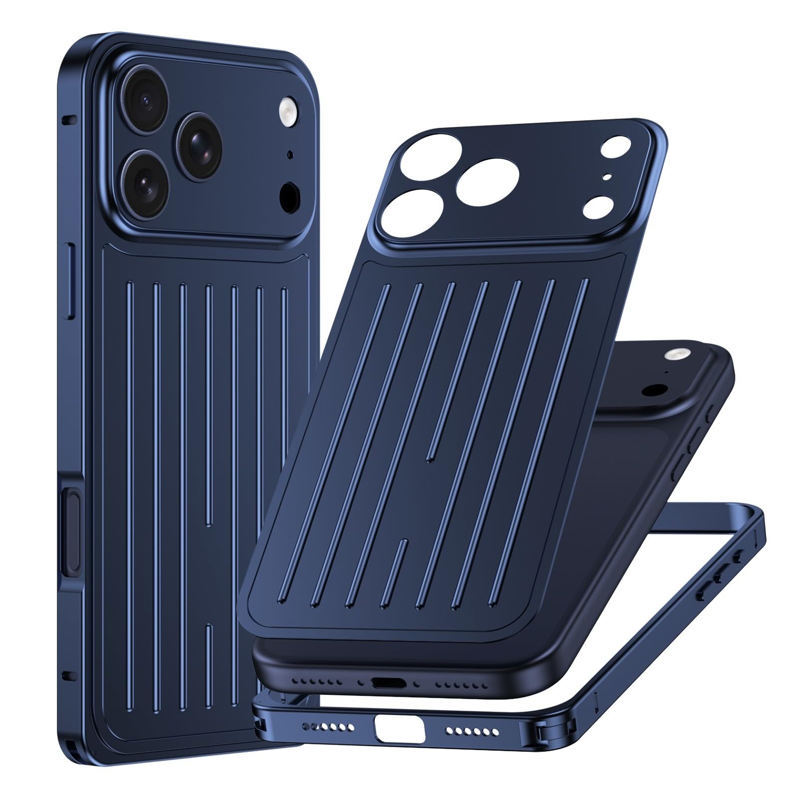 Coque iPhone 16 Pro antichoc bleu avec cadre en métal robuste
