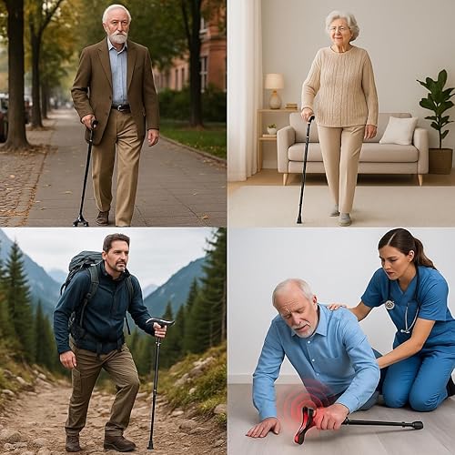 Miniatura 7 de Bastón inteligente para personas mayores con luz LED y alarma, bastón plegable ajustable con asas dobles, 2 puntas, recargable por USB, ayuda de