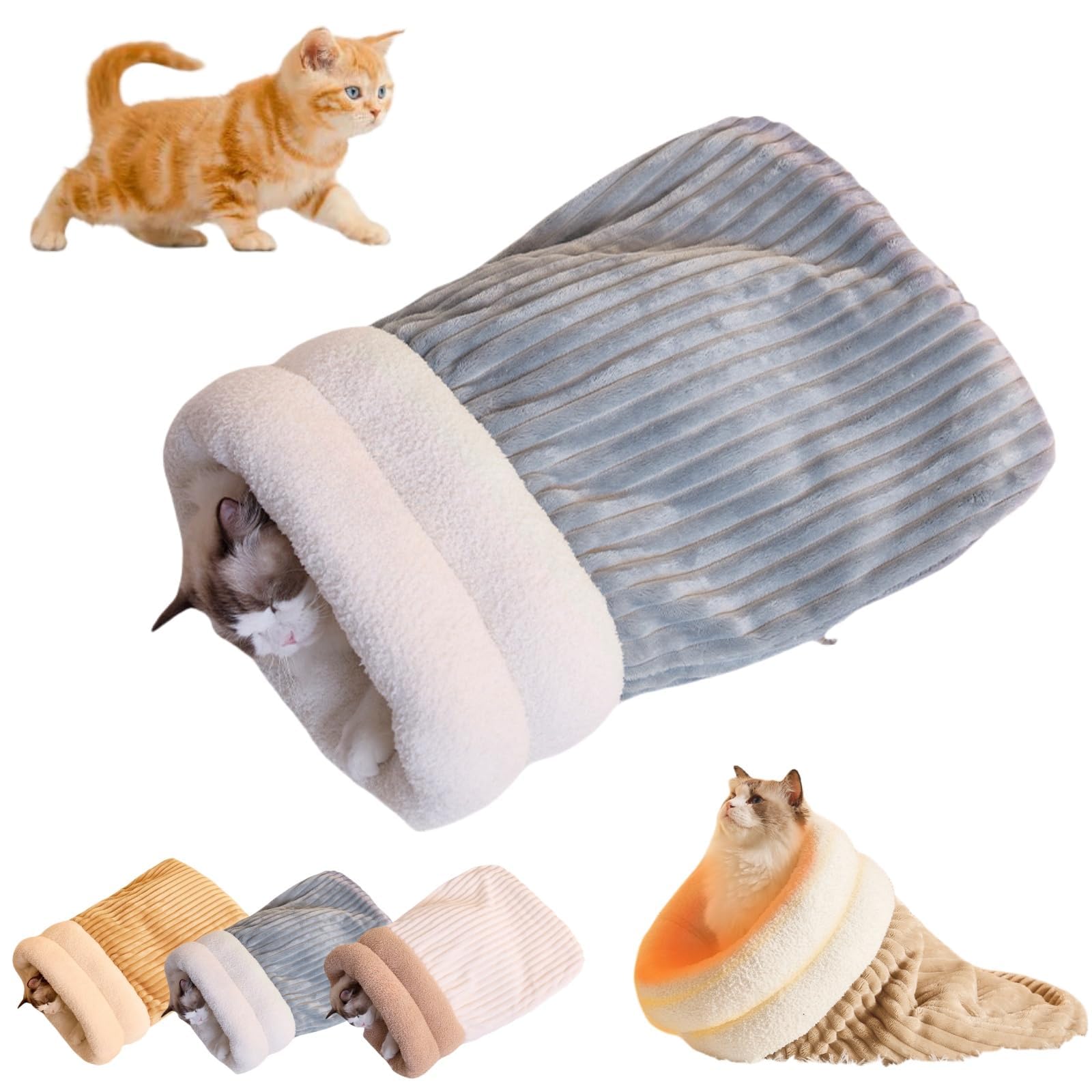 EHOTER Cat Sleeping Bag Cat Winter Warm Sleeping Bag Selfs Warming Cat Bed Calm and Cozy Cat Wrap Burrowing Cozy Soft Comfortable Bed for Indoor Outdoor Pets (M,Grey)