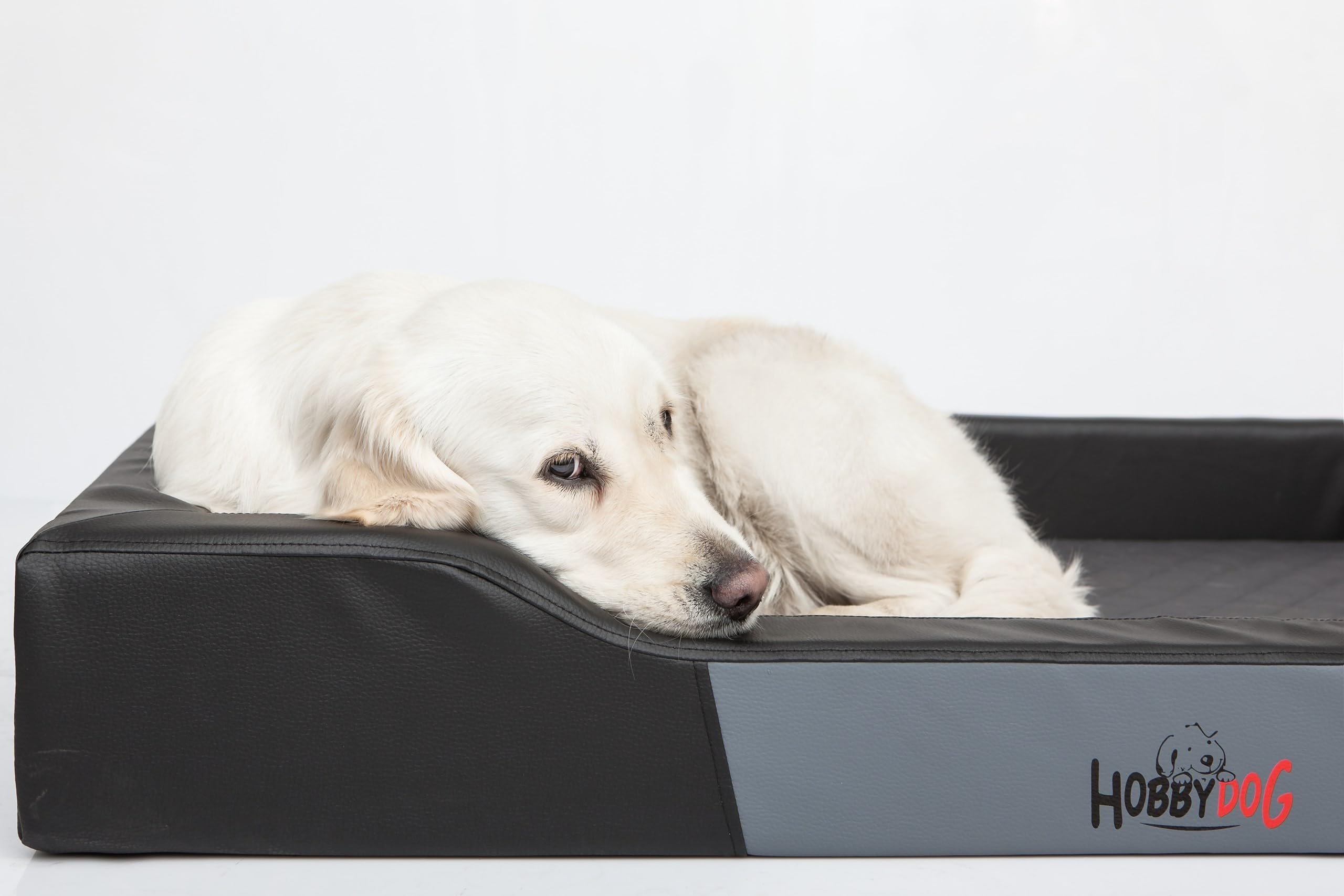 Hundebett - Hundekorb für kleine mittelgroße & große Hunde - Hundekissen - Hundesofa aus Kunstleder - Bezug abnehmbar und waschbar - Deluxe - Größe: S - Schwarz