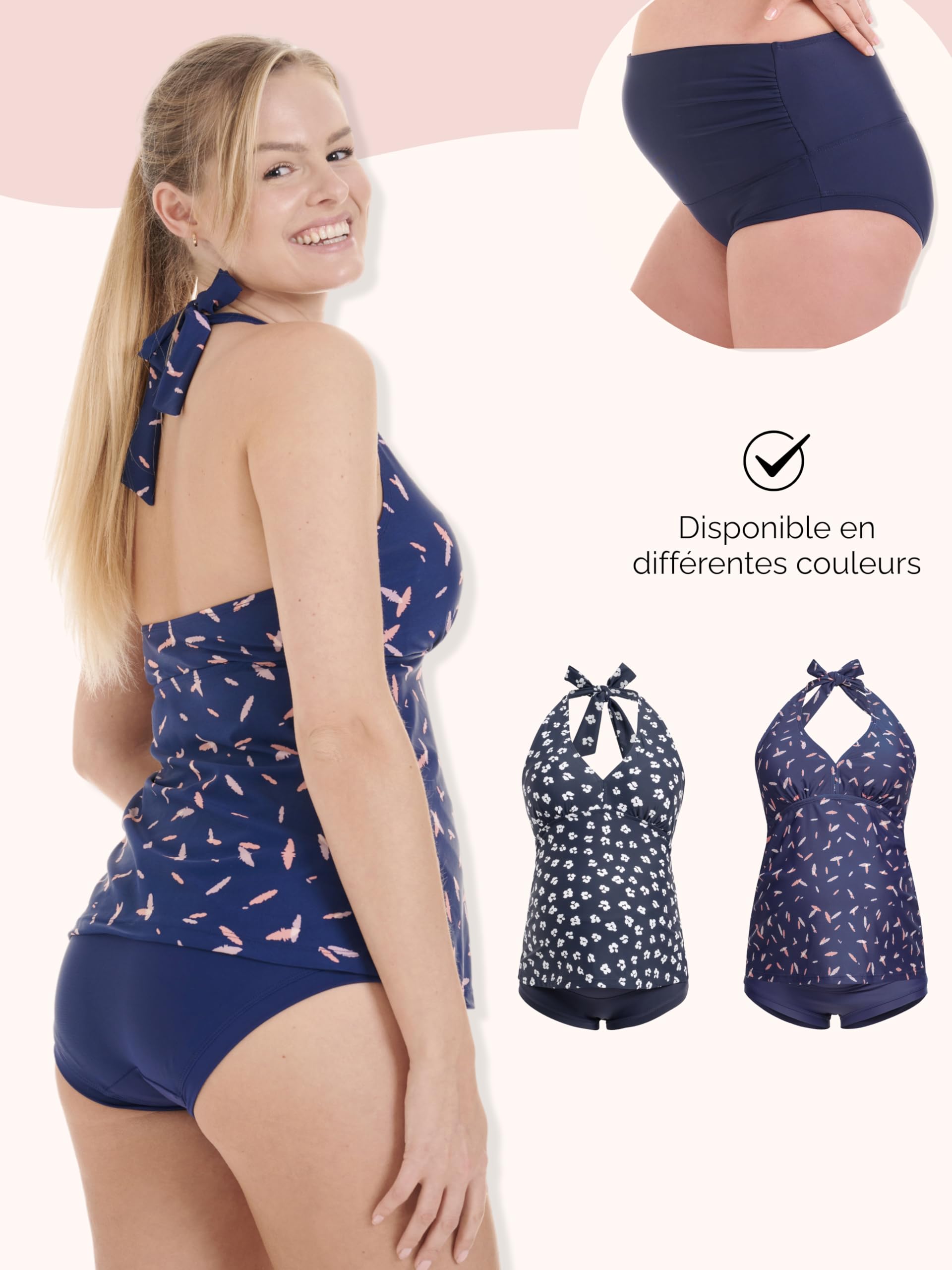 Herzmutter Maillot de Bain de Maternité - Tankini de Grossesse - Dos Nu - Tankini de Maternité - Maillot de Bain pour Femmes Enceintes - Protection UV - 2 Pièces - 7100