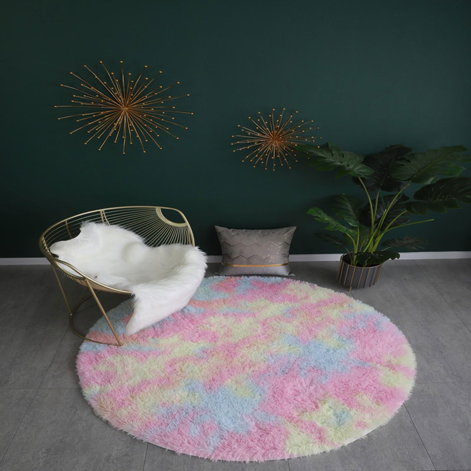 OPFdfhDFH Carpets, Abstract Chic Carpet Fluffy Area Rug Bedroom Decor Non-Slip Soft Short Pile Rugs Non Shedding For Living Room Home(Rainbow Colors,120 * 120)