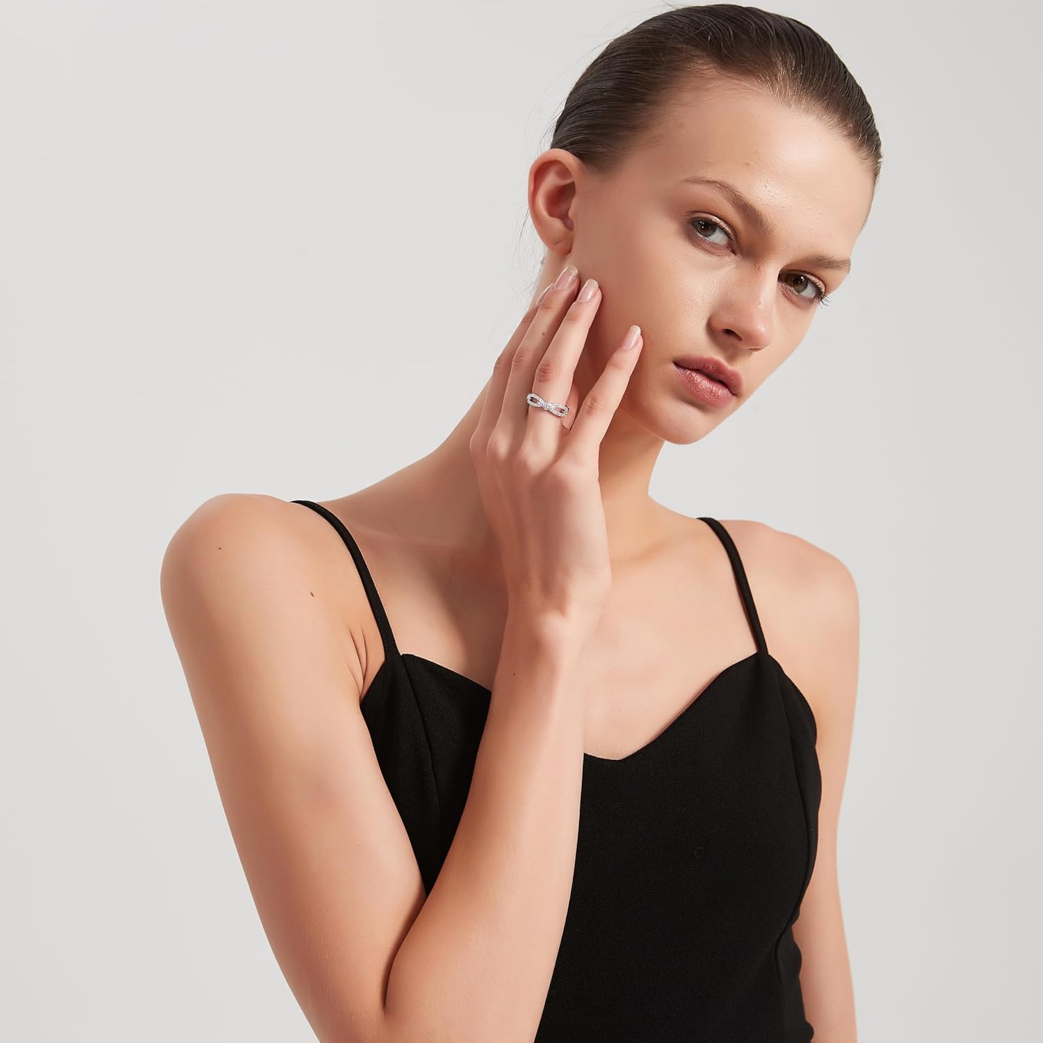 THELANDA Sterling Silver 6mm Vintage Interlaced Infinity Full of Simulated Diamond or Genuine Moissanite Eternity Band Wedding Ring