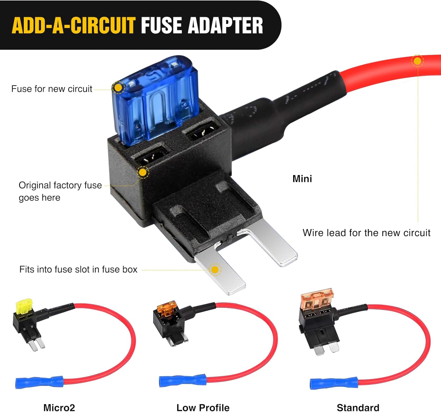 Nilight 24 Pcs 12V Car Add-a-Circuit Fuse Tap Holder Standard Mini Micro2 and Low Profile Fuses Taps 4 Types ATO ATC ATM APM for Cars Trucks Boats