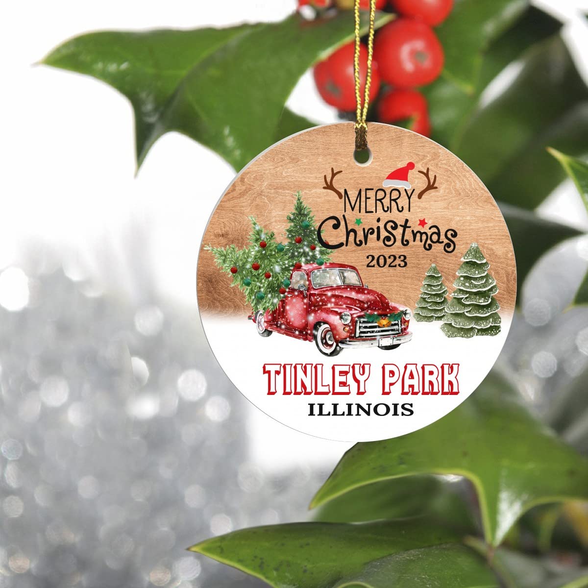 Christmas Tree Ornaments 2023 - Tinley Park Illinois Ornament Hometown Custom City State - Keepsake Gift Ideas Tinley Park IL Ornament 3" for Friend and Housewarming