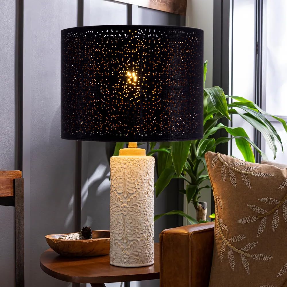 Wellmet Blackgold Drum Lampshades, Easy Assembly Required Replacement Lamp Shades, Fabric Lampshades for Table Lamps Floor Lamps, Metal Spider Fitter, 16"x16"x12"