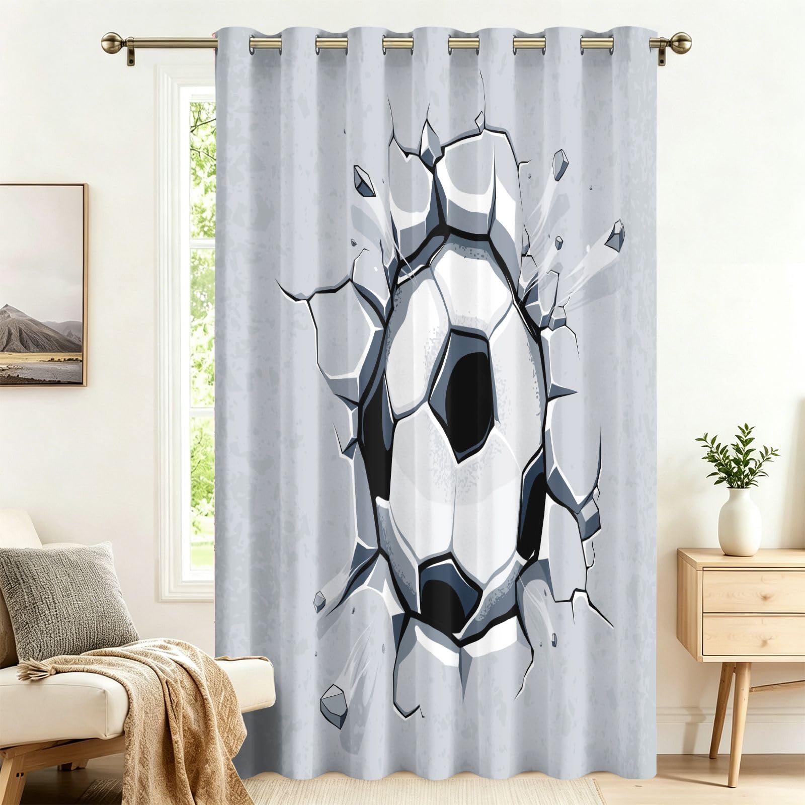 Fadaing Girls 3 D Football Curtains With Eyelets, 1 Piece, Room Divider Curtains, Blackout, 242 X 132 Cm, Darkening Thermal Curtains, Heat-Insulating Winter Summer Thermal Protection, Indoor Sun Protection