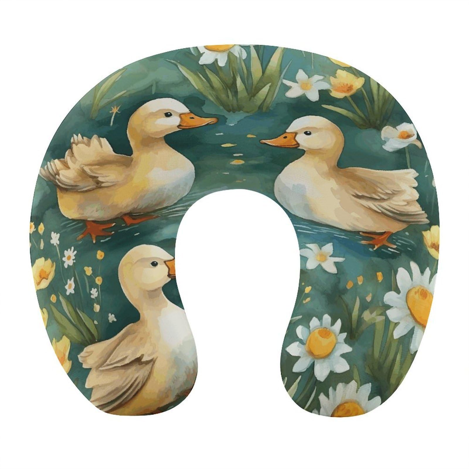 Btcowzrv Style Hand Drawn Duck U Shaped Neck Pillow Travel Pillows