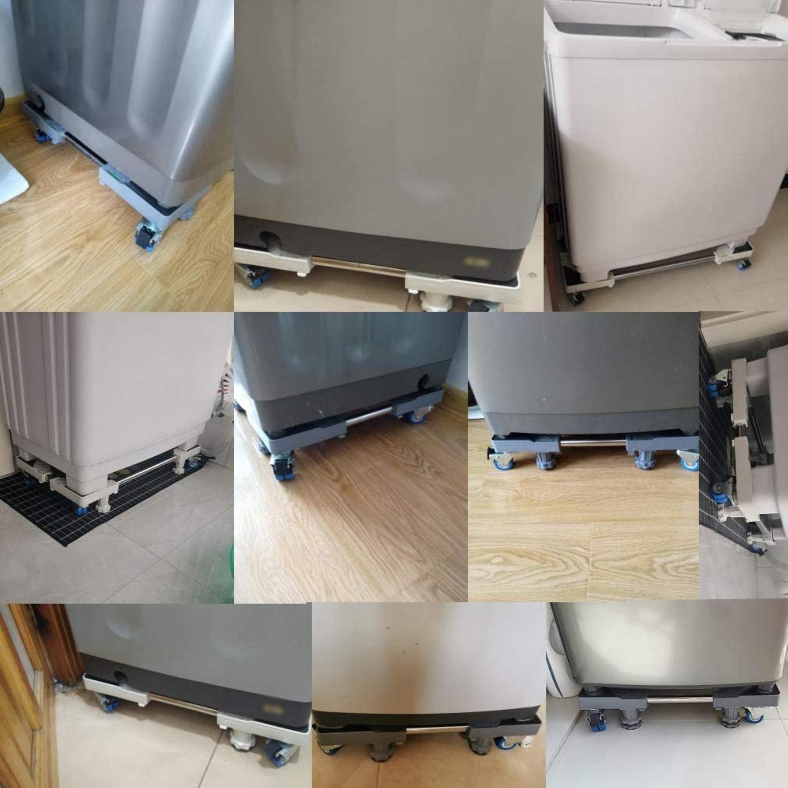 Stojak na pralkę, ruchoma podstawa, wózek na pralkę z 4 kołami blokującymi, uniwersalny uchwyt na lodówkę, 45-65 cm, uchwyt na pralkę i suszarkę, sprzęt gospodarstwa domowego, szary, 4 p