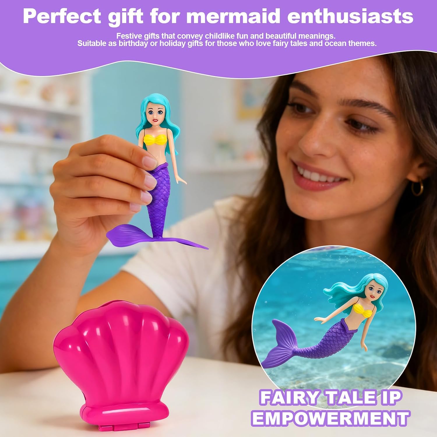 Mermaid Pool Toy Shell, Funny Swimming Toy, Diving Toy for Children, Summer Water Toy, Spider Princess Water Game, Floating Shell as a Gift (Purple)