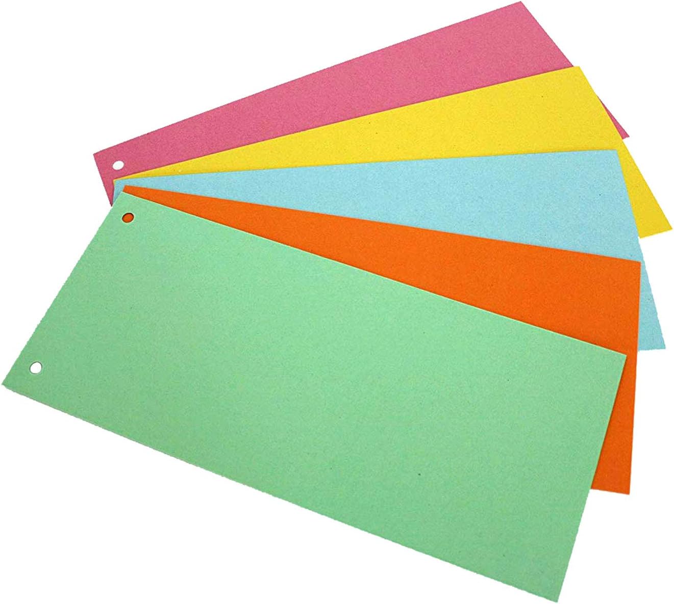 Paper sheet dividers in 5 different colour packs I 1000 dividers I 200 sheets per colour I Green, Orange, Blue, Yellow and Pink I 24 x 10.5 cm I for binders and organizers I AZ_039