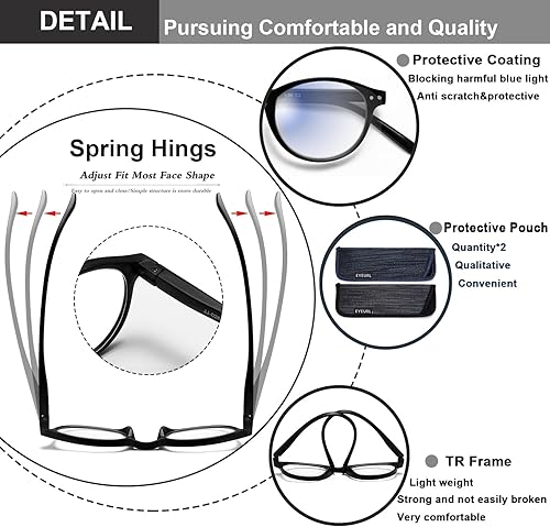 Miniatura 4 de EYEURL 4-Pack Small Round Reading Glasses for Women Men Neck Hanging Blue Light Blocking Eyeglasses TR90 Readers for Women