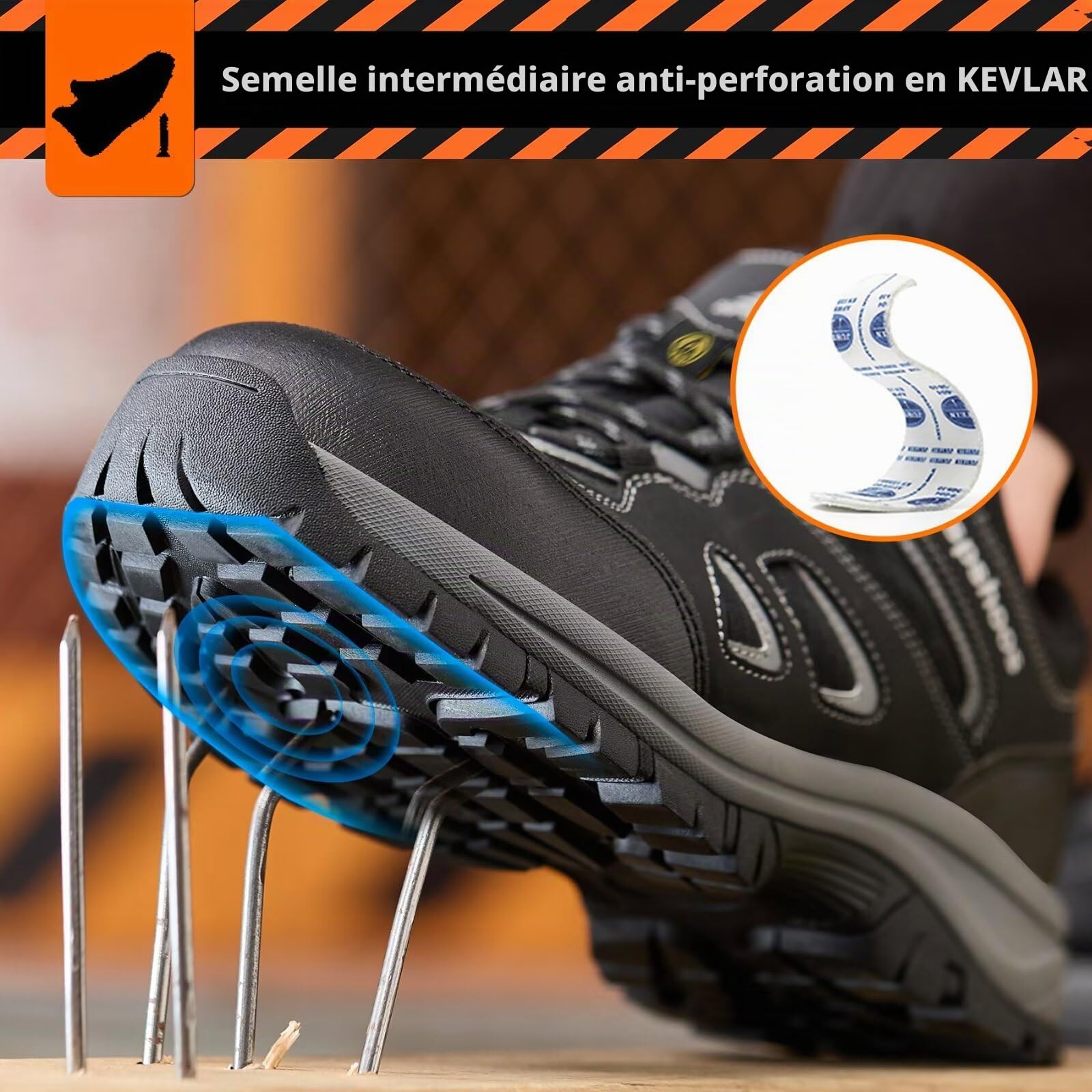 Chaussures de Sécurité Hommes Femme S1P ESD Chaussure de Travail Légère Baskets Sécurité Embout Acier Protection Cuisine