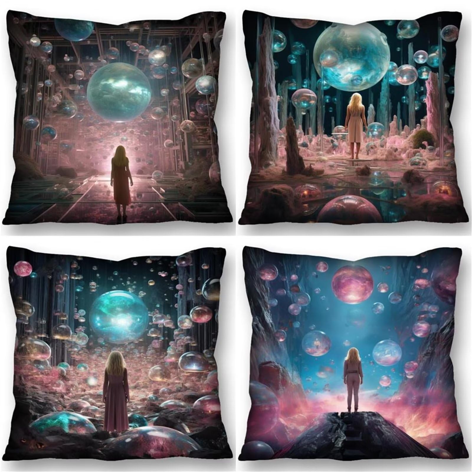 Fundas Cojines 70x70 cm Cojines Grandes Rosa - Bolas. Cojines Decorativos para Sofá y Cama, Cojines Cama Decorativos para Sala de Estar, Coche - Juego de 4 Fundas de Exterior Almohada Decorativos.