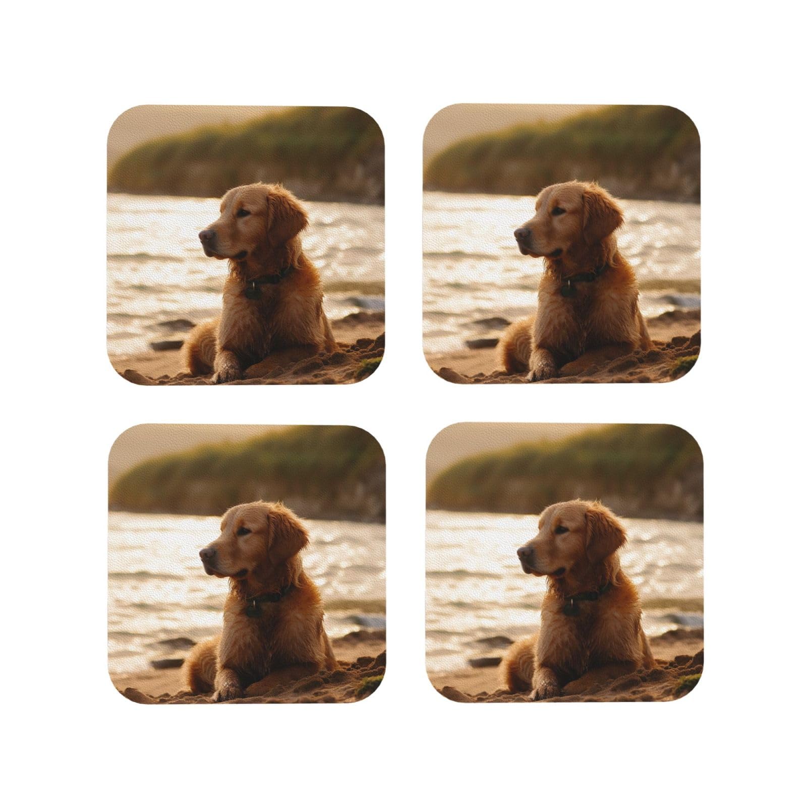 4pcs Drink Coasters for Tabletop Protection, 4" Leather Coasters for Drinks, Retriever Cup Coasters for Coffee Table Decor, Non-Slip Drinking Cup Mat for Hot Or Cold Drink