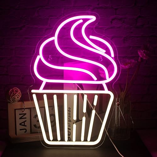 Letrero de neón para cupcakes, luces LED de neón de color rosa cálido y blanco para decoración de pared, letreros de luz USB para panadería,