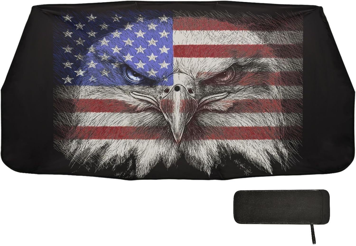 Dussdil Eagle Flag Car Windshield Sunshades Umbrella Window Sun Shade Visor Reflective Blocks UV Rays Protector Keep Cool Cover Foldable for Truck SUV Jeep