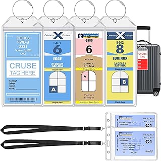 4PCS Royal Caribbean Luggage Tag Holders and 2PCS Cruise Lanyard for Ship Cards, Luggage Tags for Cruise Ships PVC Zip Pouch & Steel Loop for Royal Caribbean, Princess, Carnival, Holland Norwegian