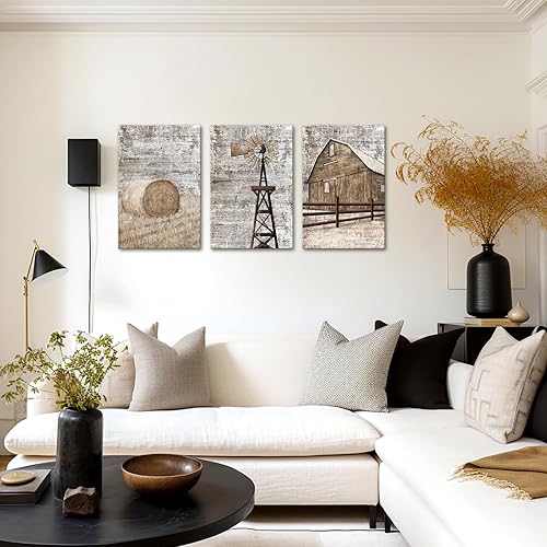 Miniatura 4 de Apicoture Lienzo rústico de granja, pinturas de paisaje rural, molino de viento de granero, decoración de pared para sala de estar, dormitorio,
