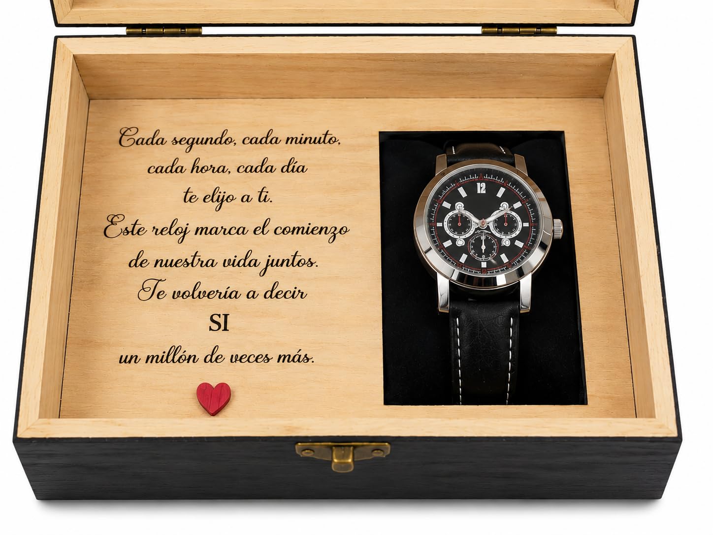 Genérico Caja para reloj negra con mensaje grabado, regalo para futuro esposo o novio