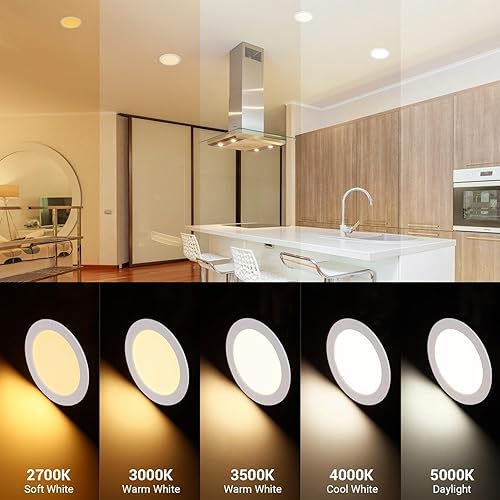 Miniatura 3 de Paquete de 12 luces de techo empotrables con caja de conexiones, 5CCT de 4 pulgadas, iluminación LED empotrable negra regulable