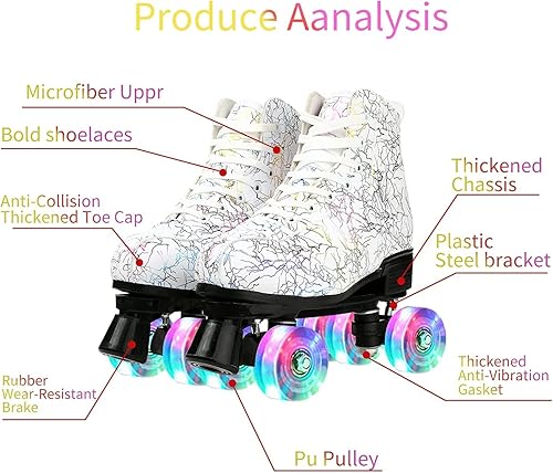 Miniatura 2 de LEAFIS Patines clásicos de caña alta para adultos, patinaje al aire libre, cuatro ruedas, patines brillantes para mujer
