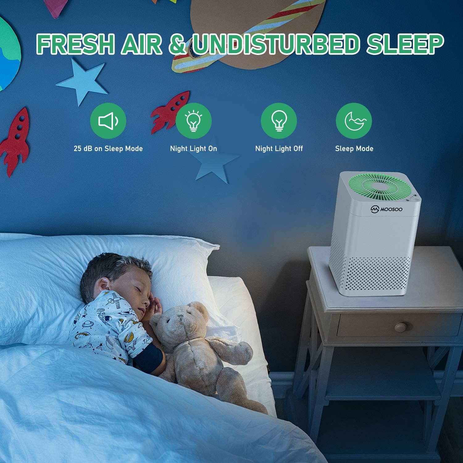 MOOSOO HEPA Air Purifier for Home Air Purifier with H13 HEPA Filter for Bedroom Pet Hair Dander Pollen Smoke Dust Airborne Contaminants Odors Home Air Purifier AC24: Home & Kitchen