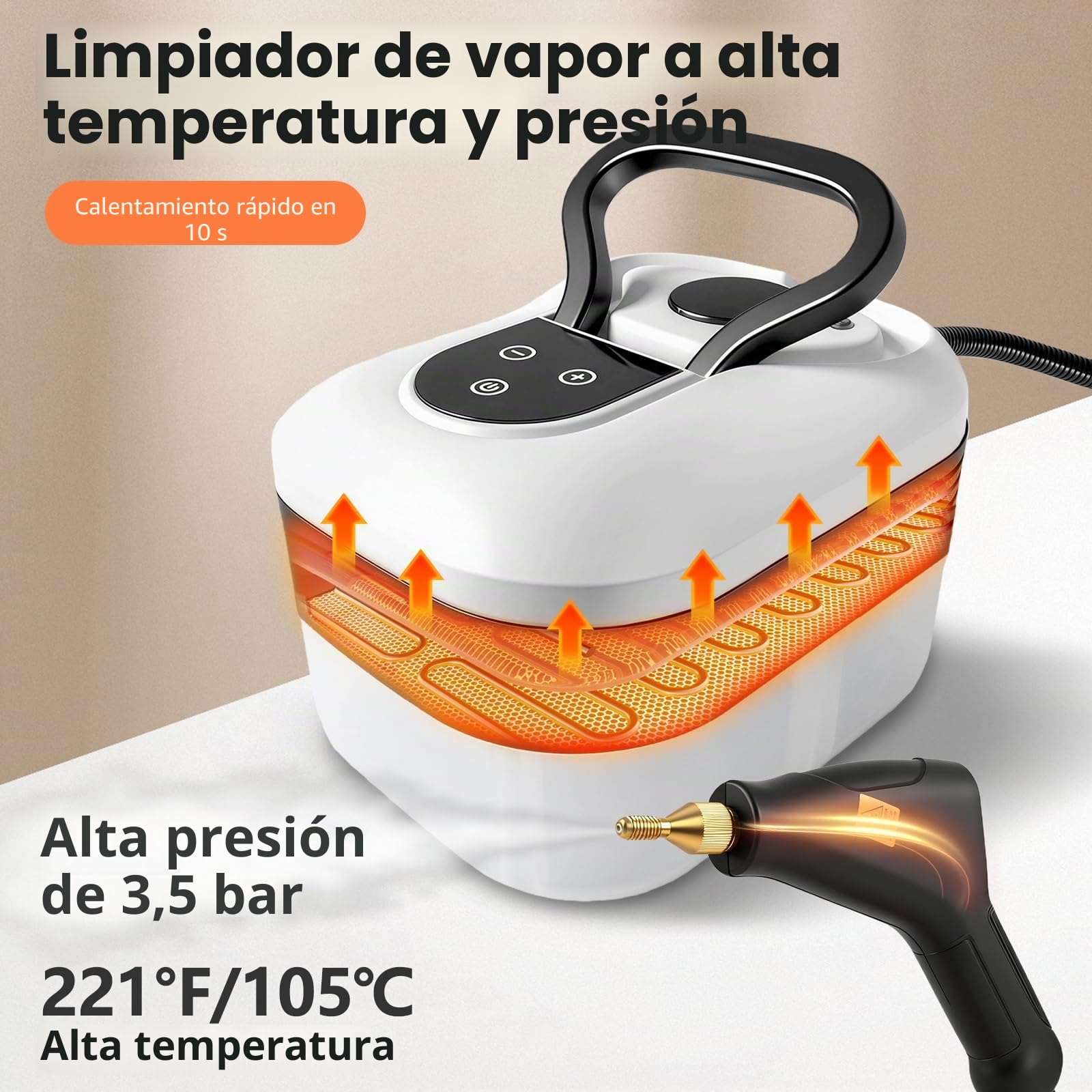 Vaporeta Limpieza Hogar 2500W, Limpiador a vapor multifuncional de alta temperatura para el hogar, Vaporeta de Mano con Depósito de Agua 1200ML, Mango Regulable en 6 Niveles (Blanco y negro)