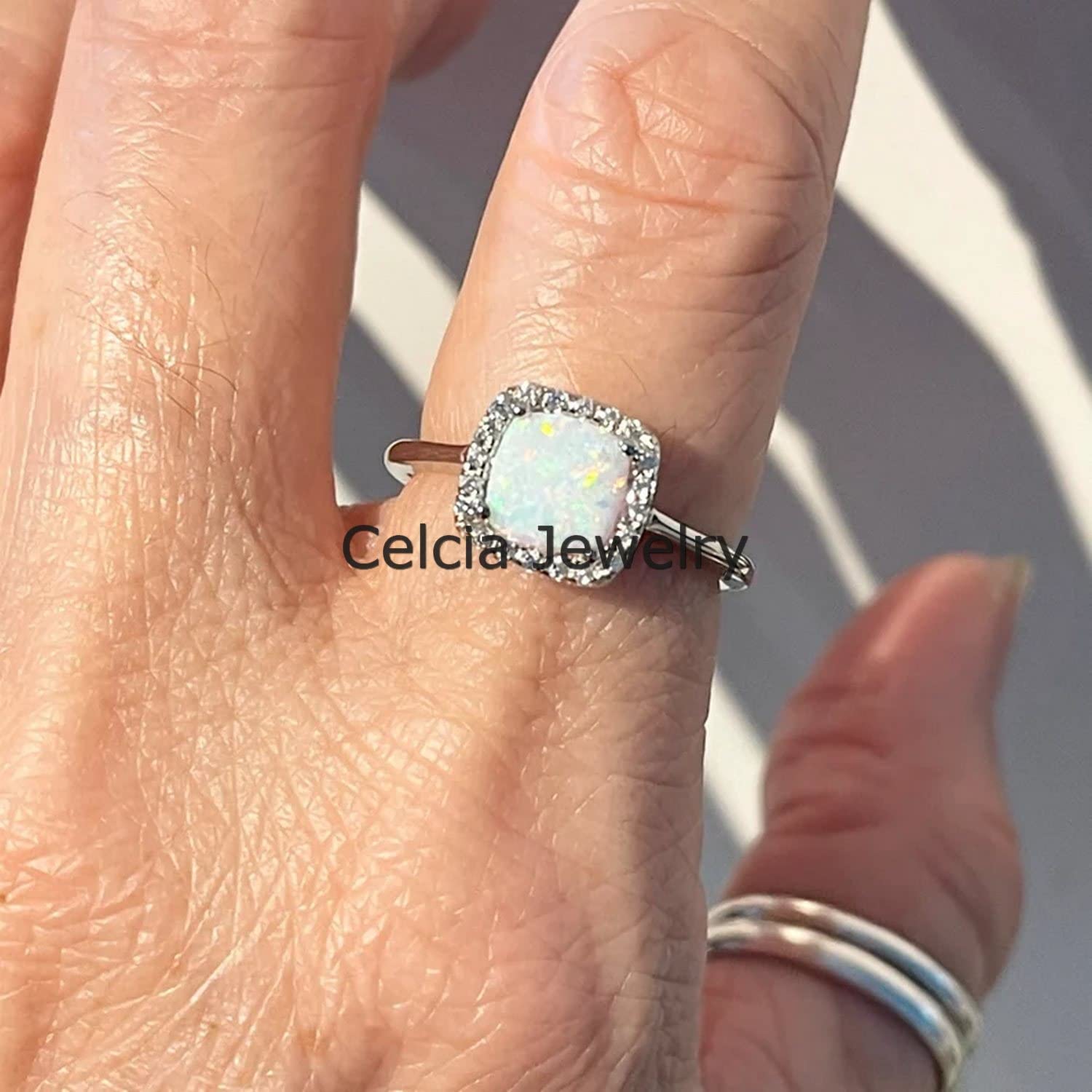 Anillo de regalos de boda de piedras preciosas de ópalo etíope natural y CZ, regalos de compromiso para mujeres, anillo minimalista