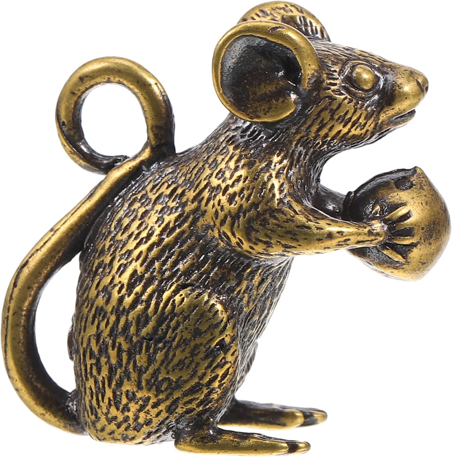 Niltracy Brass Mouse Figurine Mini Lucky Rat Statue Chinese Zodiac Pendants Charms Feng Shui Sculpture for Wealth Amulet Home Decorations