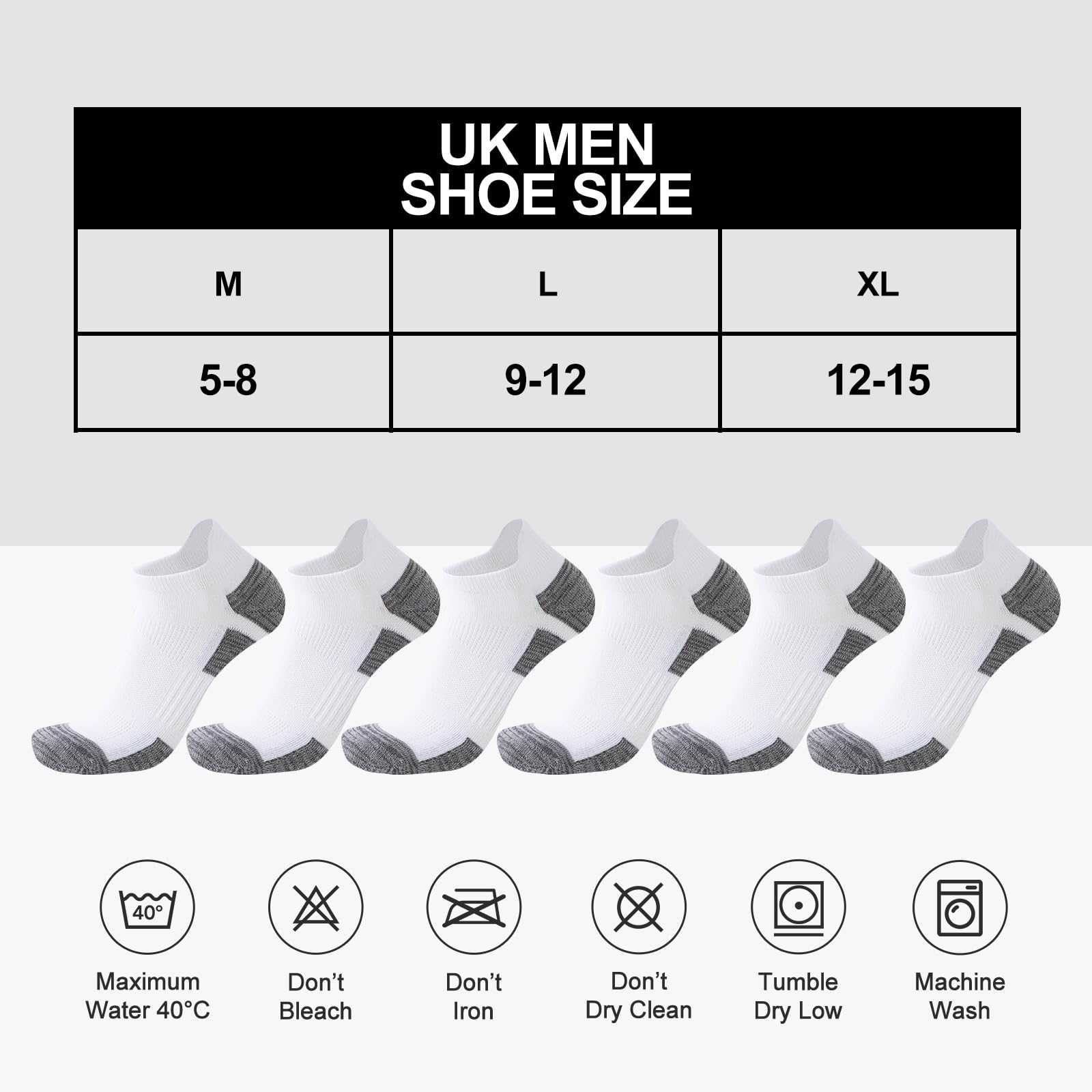 SockWaddles Trainer Socks for Men, 6 Pairs Cushioned Cotton Ankle Socks with Arch Support for Running, Walking, Hiking, Cycling, Breathable Anti-Blister — view 7