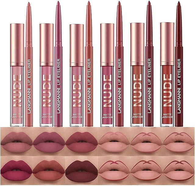 12 Pcs Matte Liquid Lipstick Lipliner Set Set Matte Nude Lipstick Long Lasting Non-Fading Stay On 24 Hours Waterproof Liquid Lipstick Makeup Set Gift For Women Red Lifter Lip Gloss (Set A)