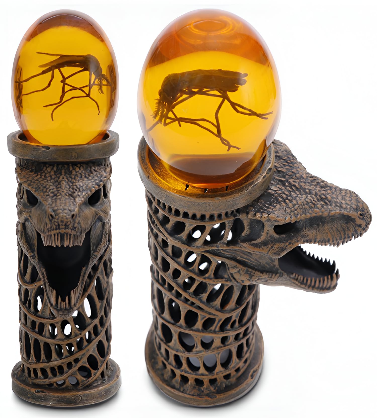 VEOJEIN Zanzara 3D in ambra e torre fossile giurassica - Statua in resina fossile di dinosauro, collezione preistorica, decorazione unica, fermacarte, display di insetti antichi in ambra, regalo per