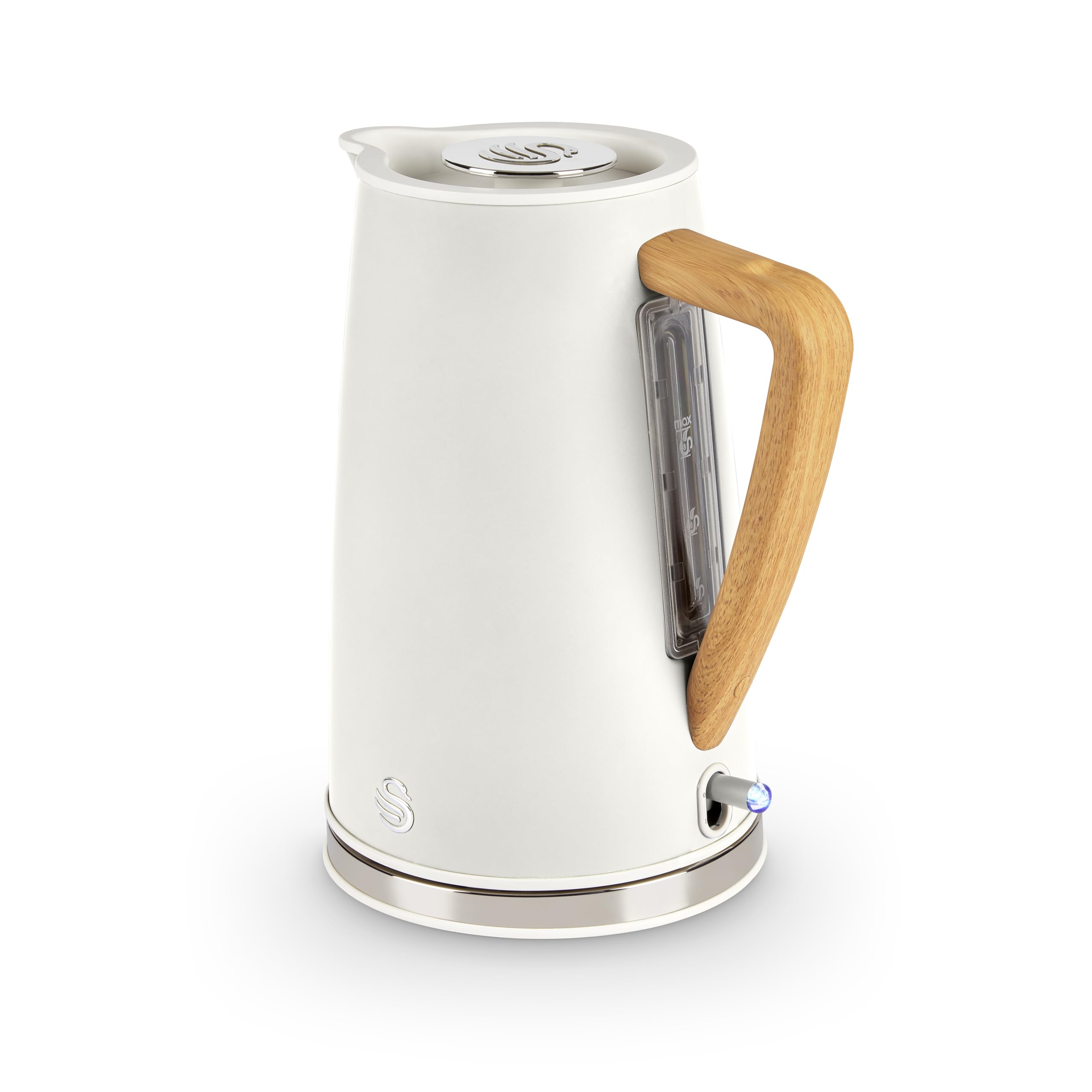 Swan SK14610WHTN, Nordic Rapid Boil Jug Kettle, Wood Effect Handle, Soft Touch Housing and Matt Finish, 3kw, 1.7 Litre, Cotton White