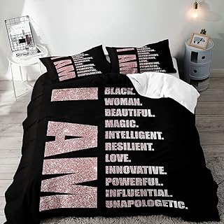 VIVIHOME 3PCS Rose Gold & Black Bedding, Duvet Cover Queen, Melanin Queen Bed Set, African American Black Girl Magic Comforter Quilt Cover, Inspirational Gifts for Women Teenage Girls, 2 Pillow Shams