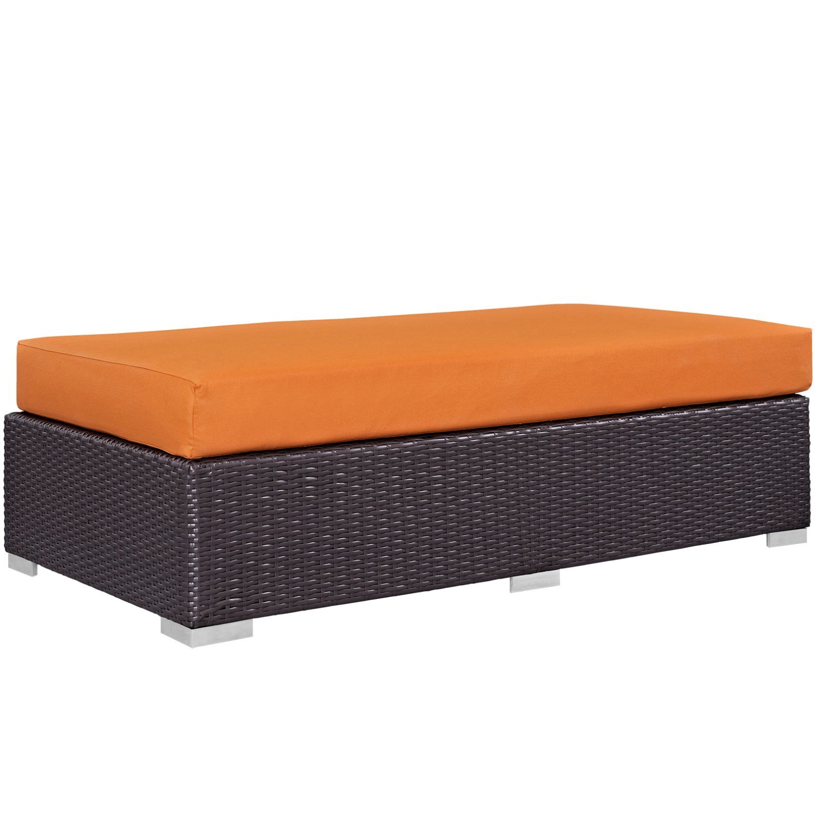 Modern Contemporary Urban Design Outdoor Patio Balcony Rectangle Ottoman, Orange, Rattan