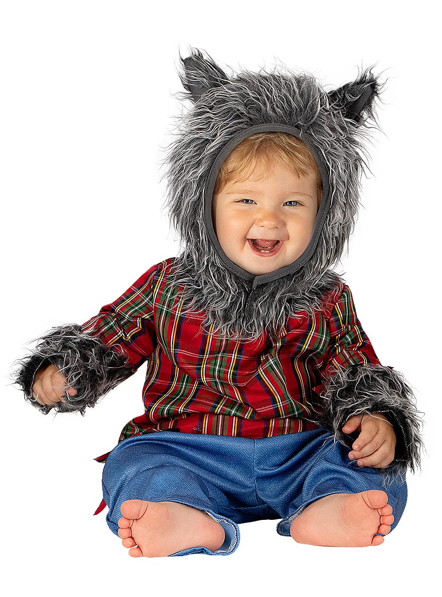 Funidelia | Costume da Lupo Mannaro per Bebè Horror, Lupo Mannaro, Lupo Feroce - Costume per Neonati e Accessori per Feste, Carnevale e Halloween - Taglia 0-6 Mesi - Grigio